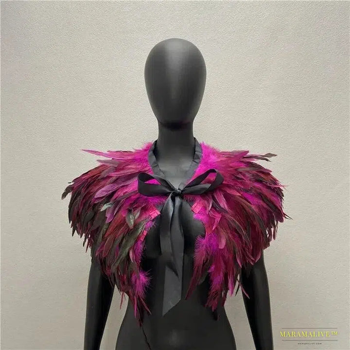 Maramalive™ Gothic Style Feather-and-Fur Shawl - Uniquely Handmade Turkey Dress Scarf, Perfect for Halloween & Party Cosplay