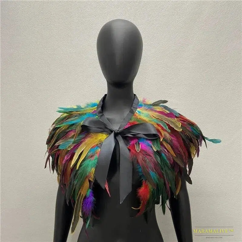 Maramalive™ Gothic Style Feather-and-Fur Shawl - Uniquely Handmade Turkey Dress Scarf, Perfect for Halloween & Party Cosplay