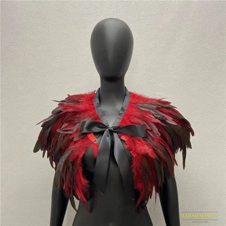 Maramalive™ Gothic Style Feather-and-Fur Shawl - Uniquely Handmade Turkey Dress Scarf, Perfect for Halloween & Party Cosplay