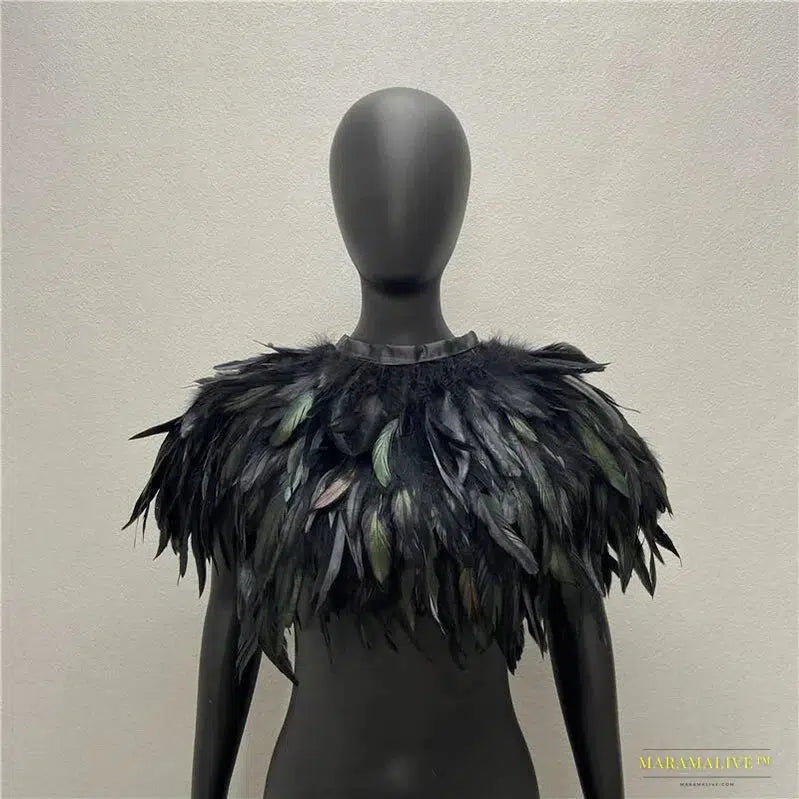 Maramalive™ Gothic Style Feather-and-Fur Shawl - Uniquely Handmade Turkey Dress Scarf, Perfect for Halloween & Party Cosplay