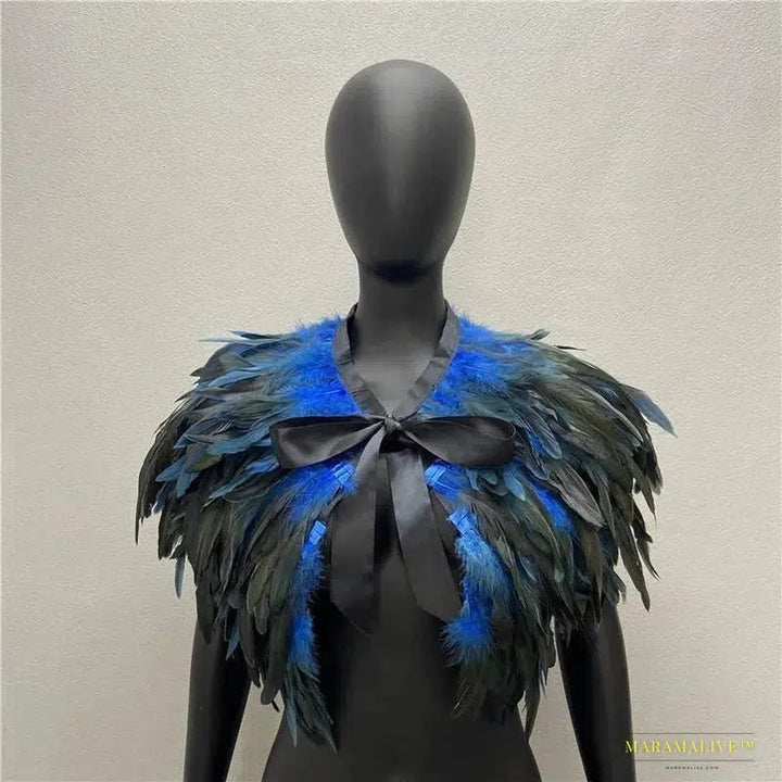 Maramalive™ Gothic Style Feather-and-Fur Shawl - Uniquely Handmade Turkey Dress Scarf, Perfect for Halloween & Party Cosplay