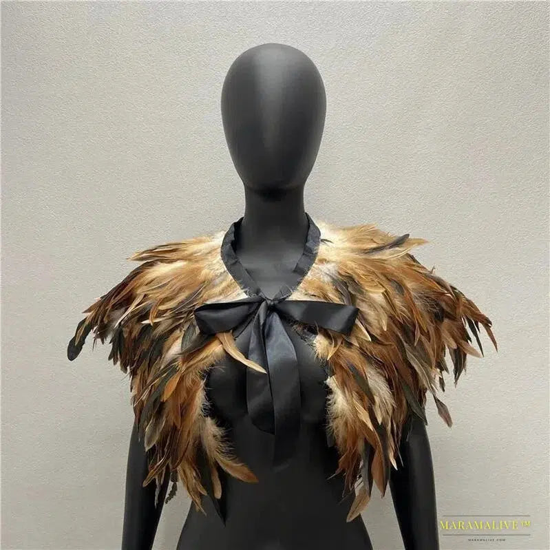 Maramalive™ Gothic Style Feather-and-Fur Shawl - Uniquely Handmade Turkey Dress Scarf, Perfect for Halloween & Party Cosplay