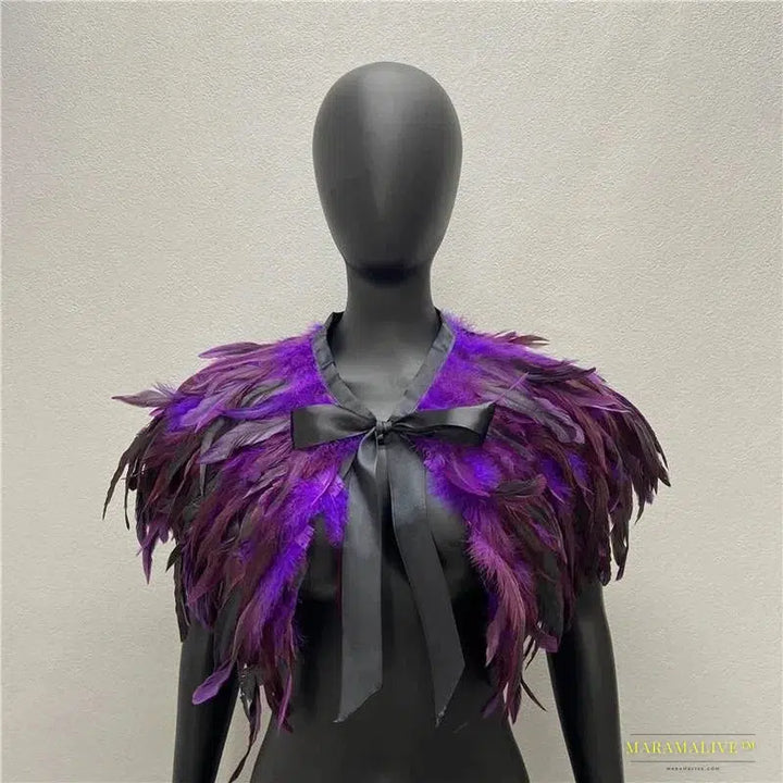 Maramalive™ Gothic Style Feather-and-Fur Shawl - Uniquely Handmade Turkey Dress Scarf, Perfect for Halloween & Party Cosplay