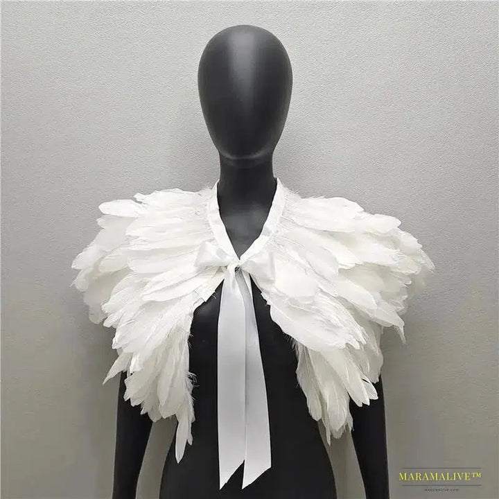 Maramalive™ Gothic Style Feather-and-Fur Shawl - Uniquely Handmade Turkey Dress Scarf, Perfect for Halloween & Party Cosplay