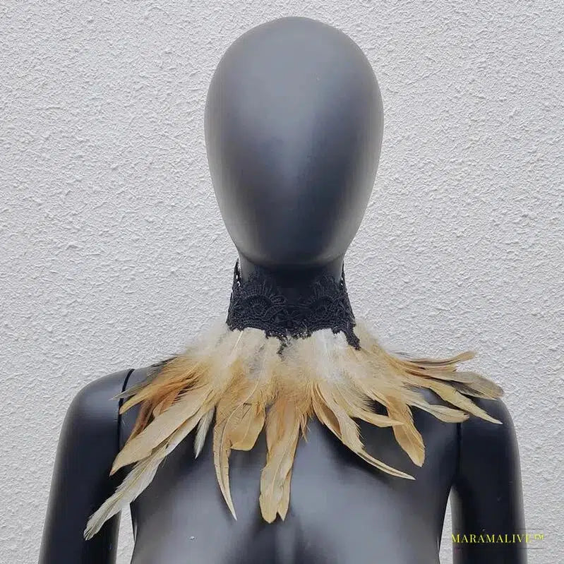 Maramalive™ Gothic Style White Feather Choker with Wrap Scarf: Perfect for Halloween Parties, Weddings, and Clubbing