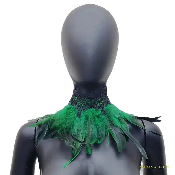 Maramalive™ Gothic Style White Feather Choker with Wrap Scarf: Perfect for Halloween Parties, Weddings, and Clubbing