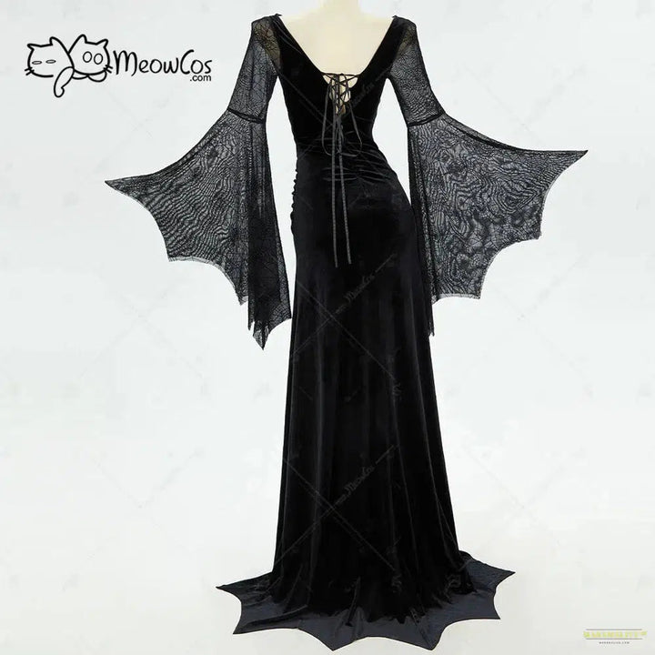 Maramalive™ Halloween Cosplay Costume Women's Gothic Style Black Long Dress Spiderweb Style Long Slit Bodycon Dress