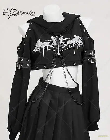 Maramalive™ Halloween Gothic Hoodies for Women Gothic Crop Top Punk Clothes Long Sleeve Chain Sweatshirt Hoodies Cosplay Costume