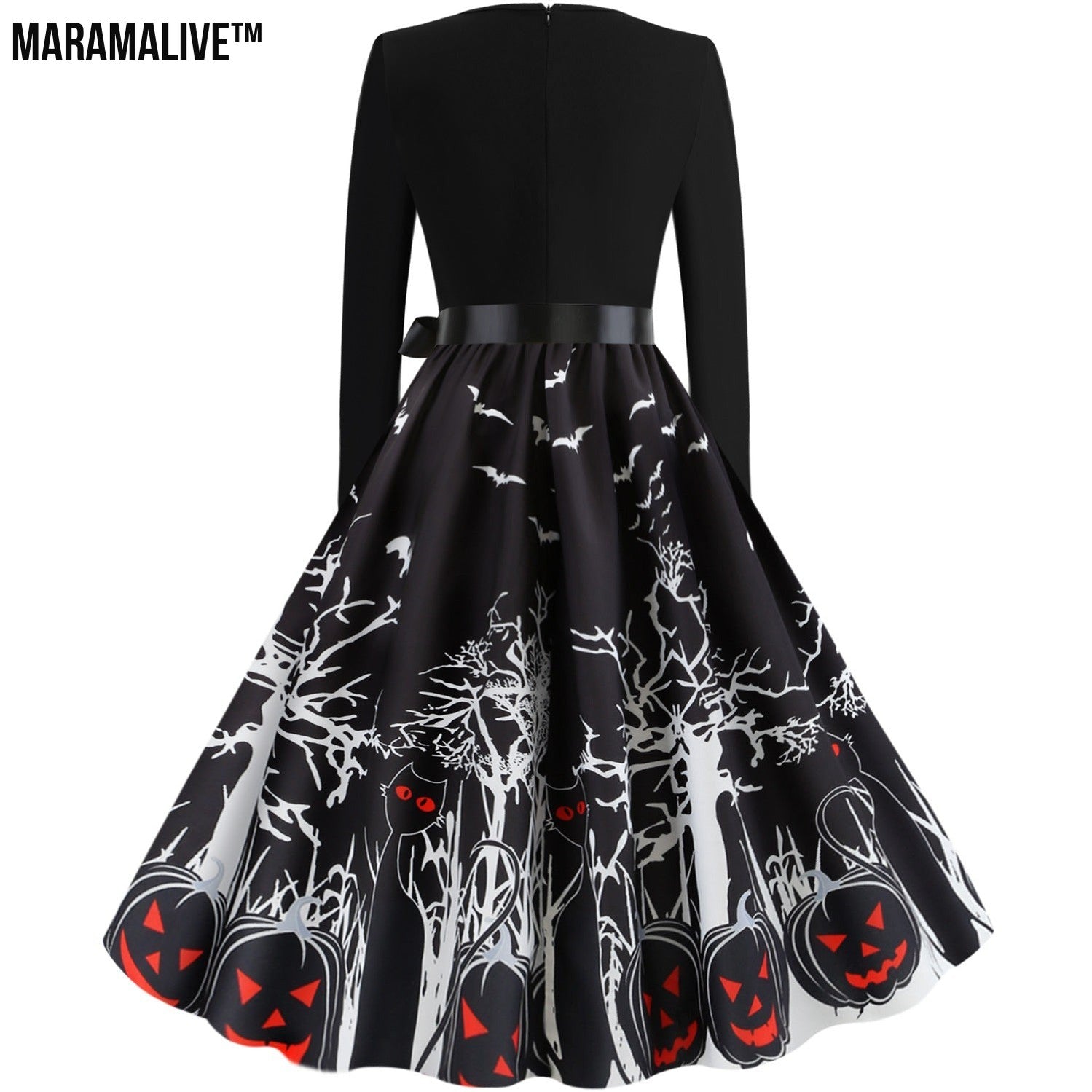 Maramalive™ Halloween Retro Floral Print Swing Dress