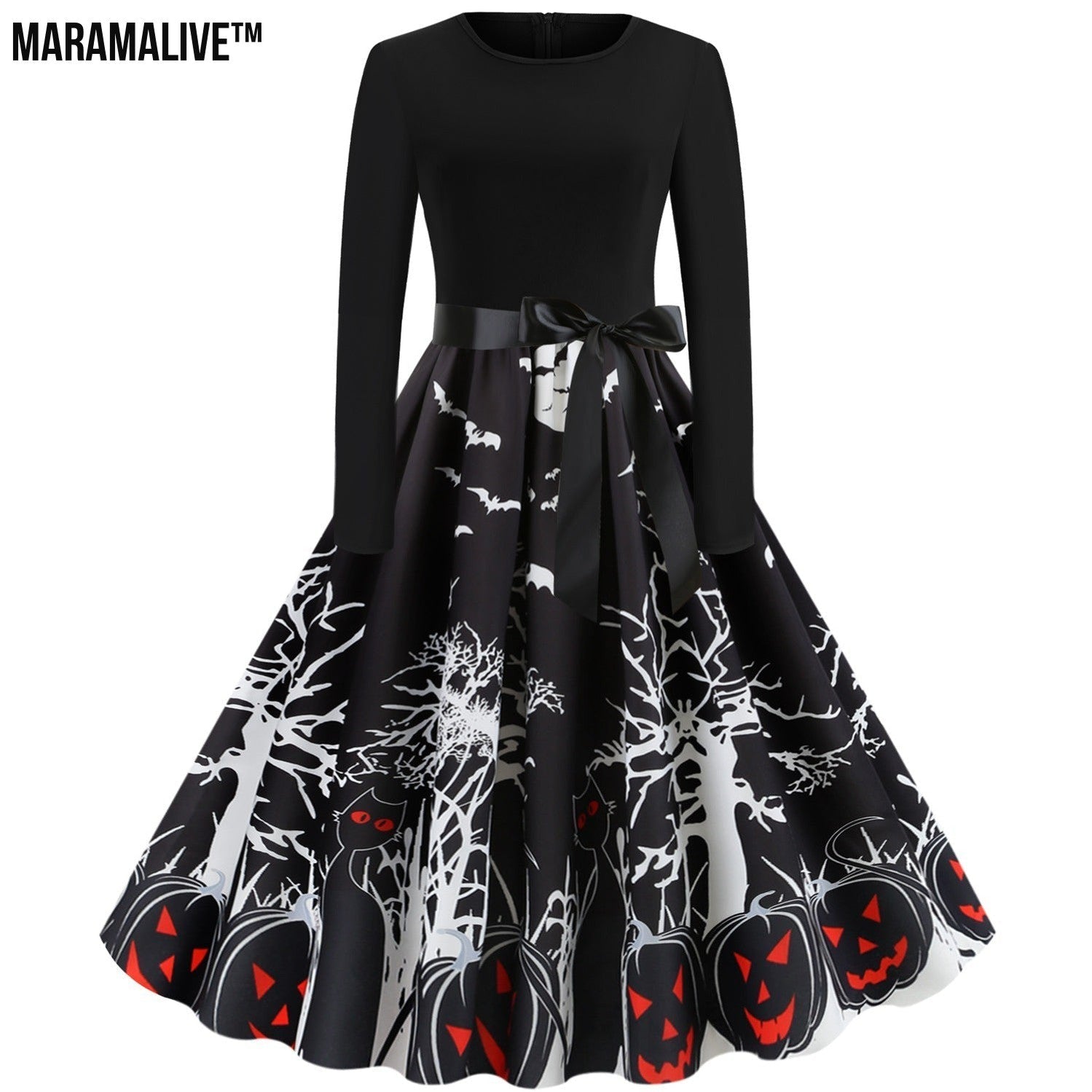 Maramalive™ Halloween Retro Floral Print Swing Dress