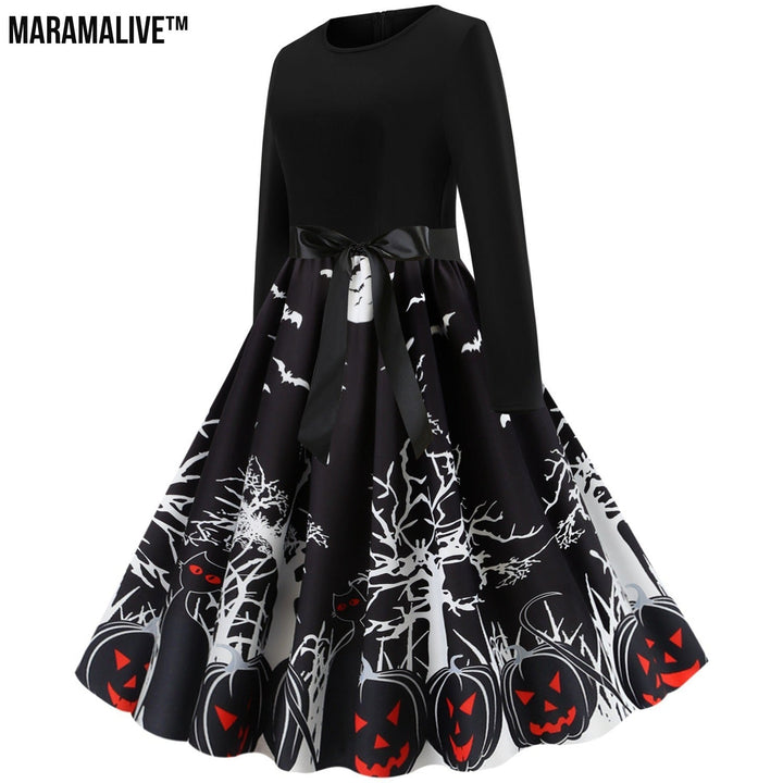 Maramalive™ Halloween Retro Floral Print Swing Dress