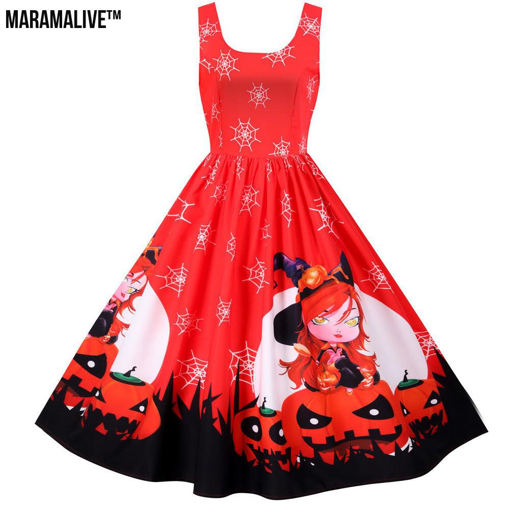 Maramalive™ Halloween Rock And Roll Sleeveless Floral Dresses