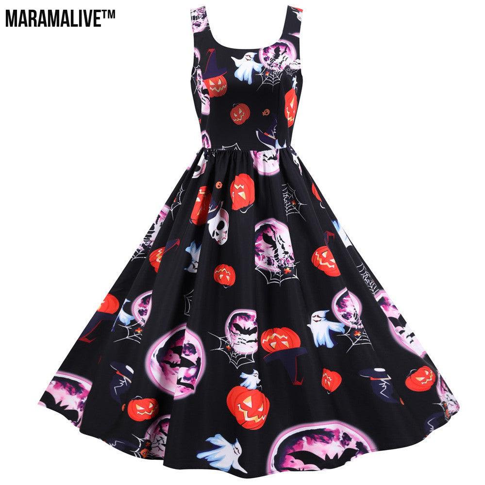 Maramalive™ Halloween Rock And Roll Sleeveless Floral Dresses