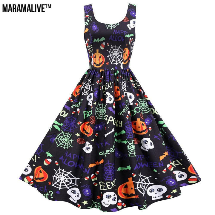 Maramalive™ Halloween Rock And Roll Sleeveless Floral Dresses