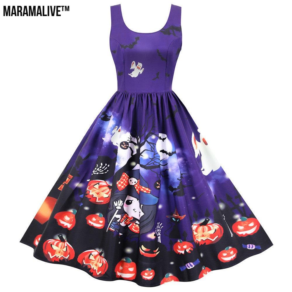 Maramalive™ Halloween Rock And Roll Sleeveless Floral Dresses