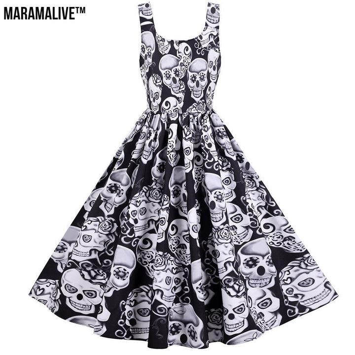 Maramalive™ Halloween Rock And Roll Sleeveless Floral Dresses