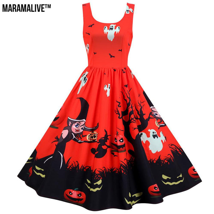 Maramalive™ Halloween Rock And Roll Sleeveless Floral Dresses