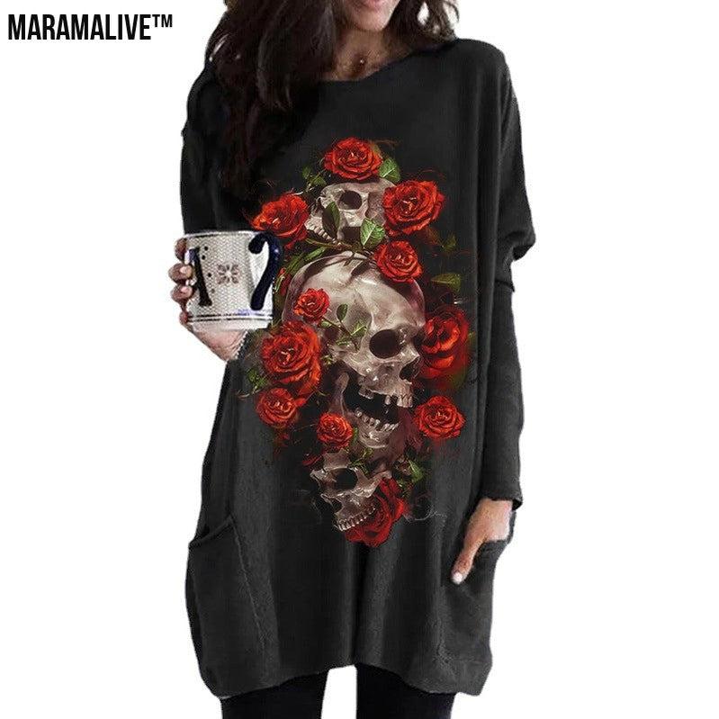 Maramalive™ Halloween Skull Rose Print Pattern Long Sleeve