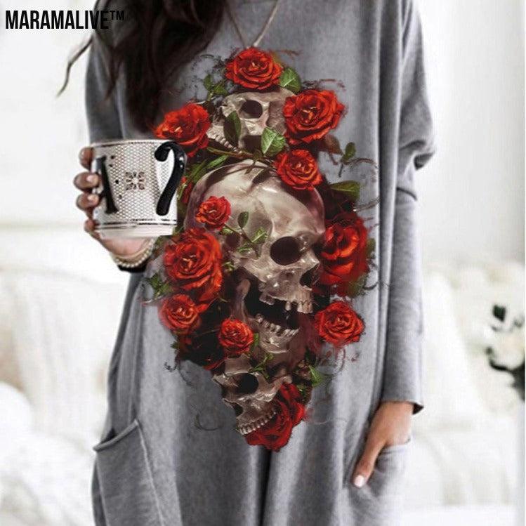 Maramalive™ Halloween Skull Rose Print Pattern Long Sleeve