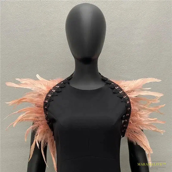 Maramalive™ Handmade Gothic Punk Neck Collar Choker Scarf with Turkey Feather Shawl Shrug Wrap Cape for Halloween Party Wedding & Clubbing