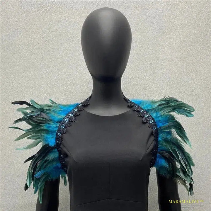 Maramalive™ Handmade Gothic Punk Neck Collar Choker Scarf with Turkey Feather Shawl Shrug Wrap Cape for Halloween Party Wedding & Clubbing