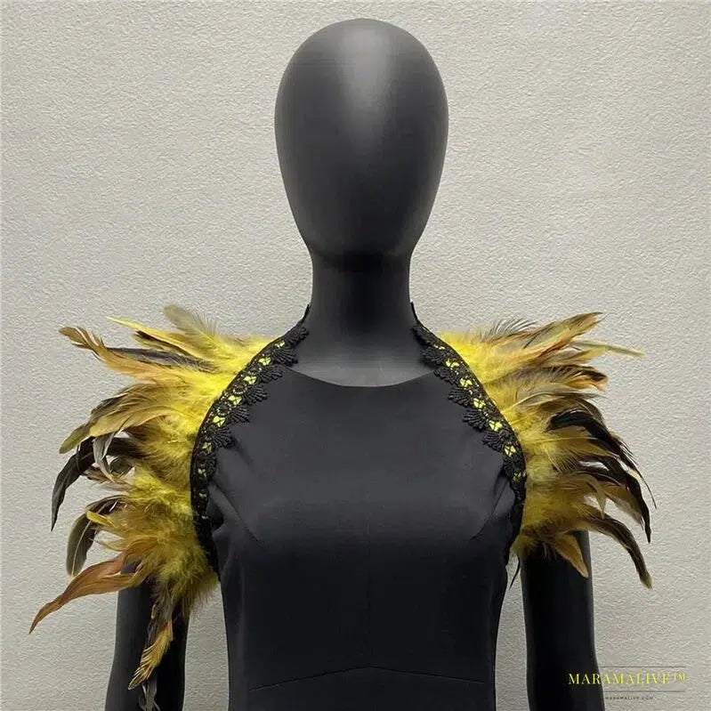 Maramalive™ Handmade Gothic Punk Neck Collar Choker Scarf with Turkey Feather Shawl Shrug Wrap Cape for Halloween Party Wedding & Clubbing