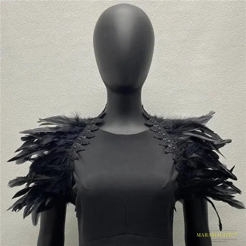 Maramalive™ Handmade Gothic Punk Neck Collar Choker Scarf with Turkey Feather Shawl Shrug Wrap Cape for Halloween Party Wedding & Clubbing