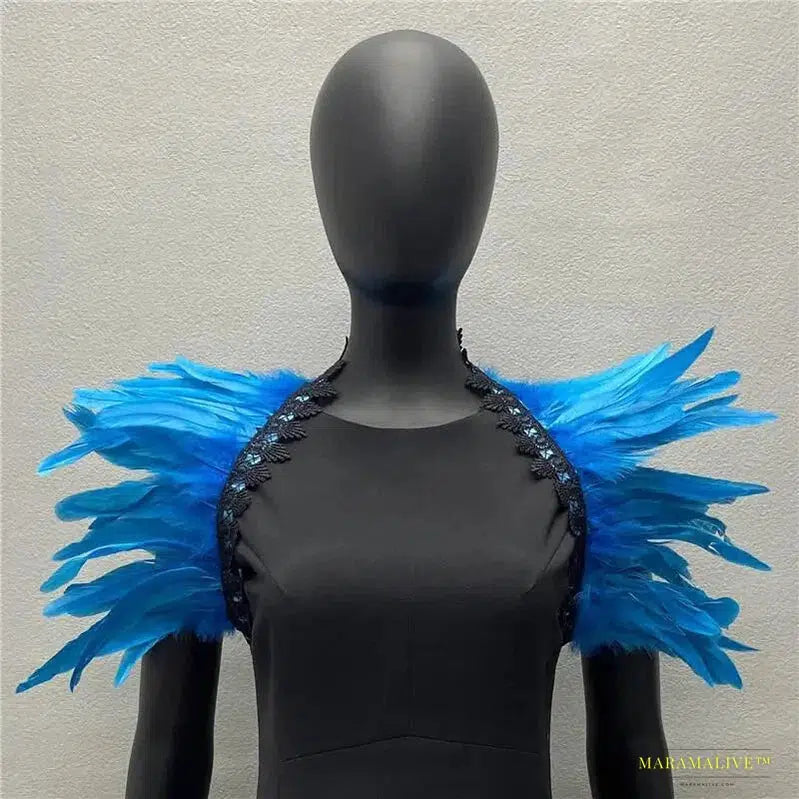 Maramalive™ Handmade Gothic Punk Neck Collar Choker Scarf with Turkey Feather Shawl Shrug Wrap Cape for Halloween Party Wedding & Clubbing