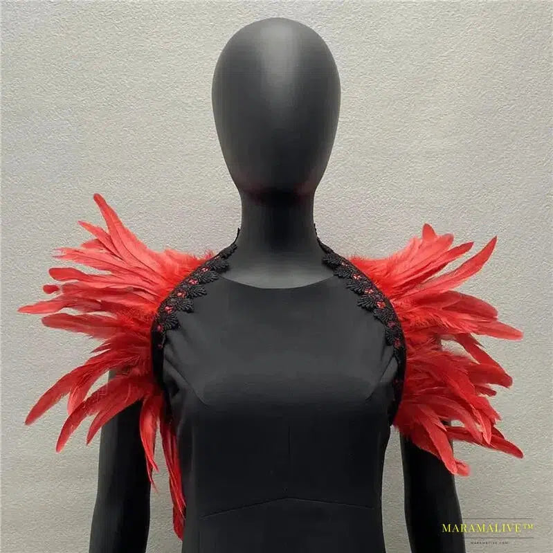 Maramalive™ Handmade Gothic Punk Neck Collar Choker Scarf with Turkey Feather Shawl Shrug Wrap Cape for Halloween Party Wedding & Clubbing