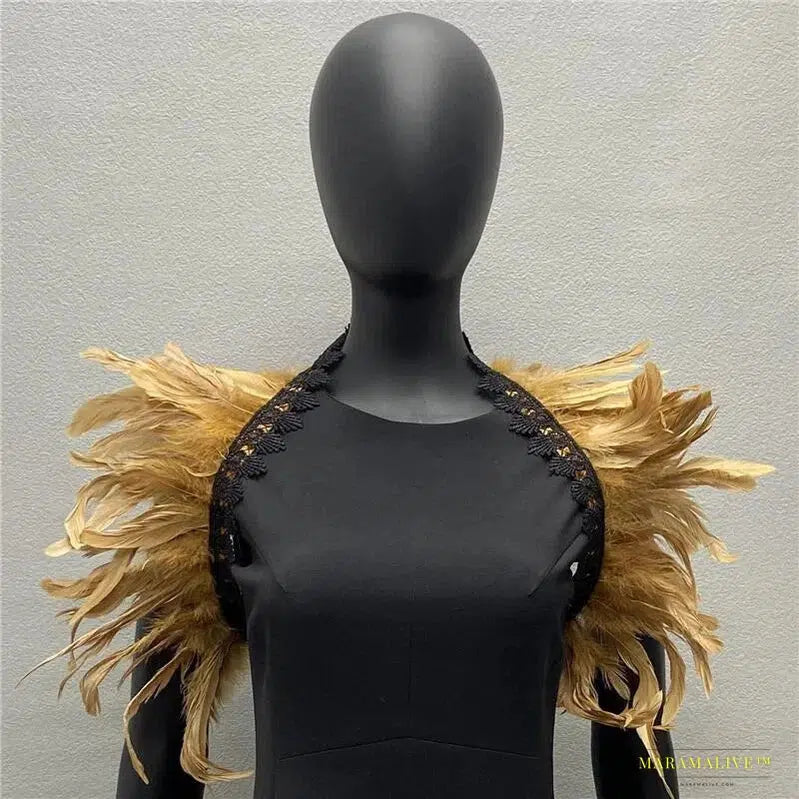 Maramalive™ Handmade Gothic Punk Neck Collar Choker Scarf with Turkey Feather Shawl Shrug Wrap Cape for Halloween Party Wedding & Clubbing