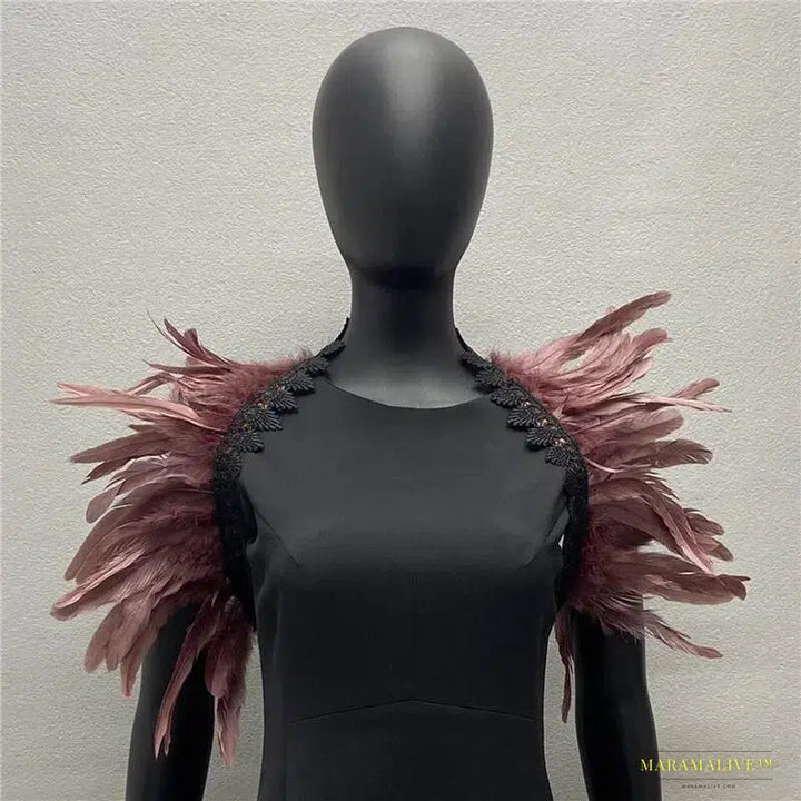 Maramalive™ Handmade Gothic Punk Neck Collar Choker Scarf with Turkey Feather Shawl Shrug Wrap Cape for Halloween Party Wedding & Clubbing