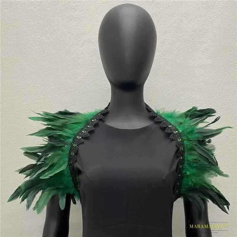 Maramalive™ Handmade Gothic Punk Neck Collar Choker Scarf with Turkey Feather Shawl Shrug Wrap Cape for Halloween Party Wedding & Clubbing