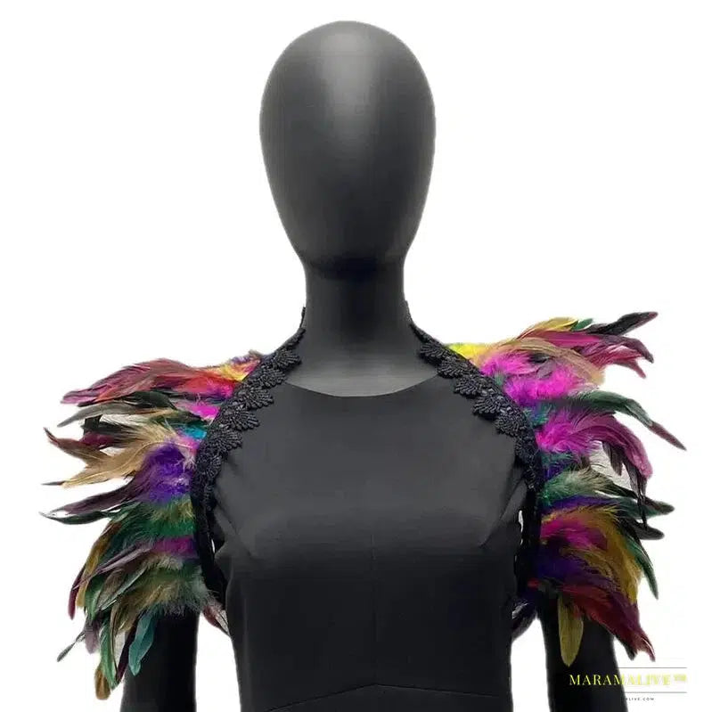 Maramalive™ Handmade Gothic Punk Neck Collar Choker Scarf with Turkey Feather Shawl Shrug Wrap Cape for Halloween Party Wedding & Clubbing