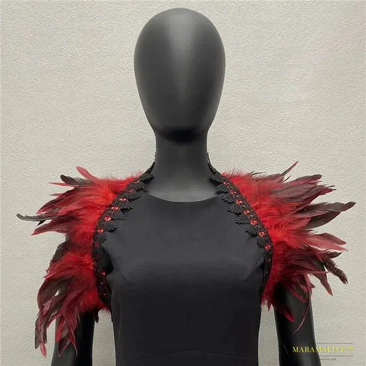 Maramalive™ Handmade Gothic Punk Neck Collar Choker Scarf with Turkey Feather Shawl Shrug Wrap Cape for Halloween Party Wedding & Clubbing