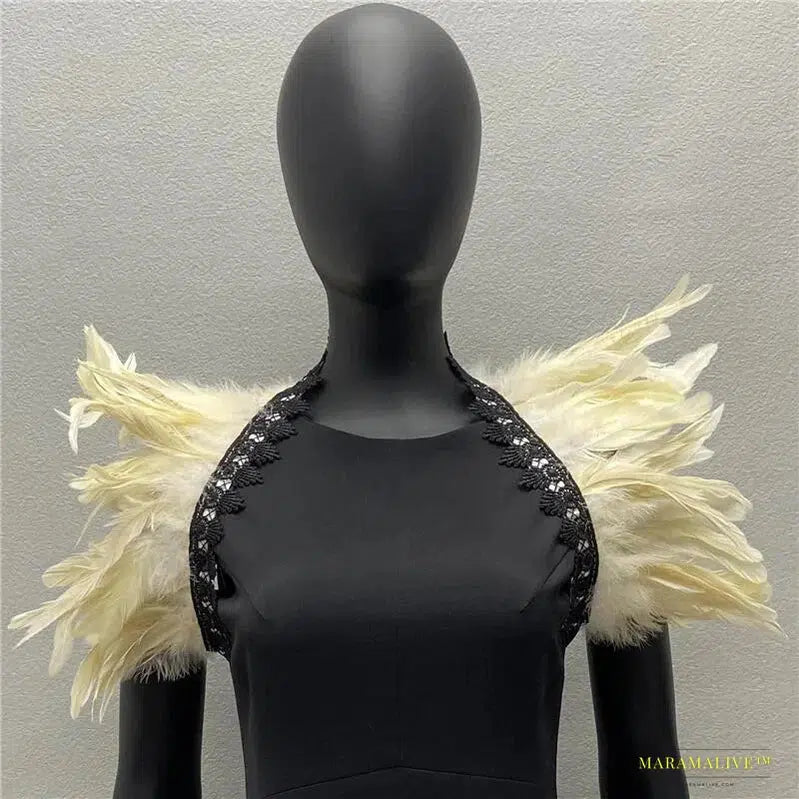 Maramalive™ Handmade Gothic Punk Neck Collar Choker Scarf with Turkey Feather Shawl Shrug Wrap Cape for Halloween Party Wedding & Clubbing