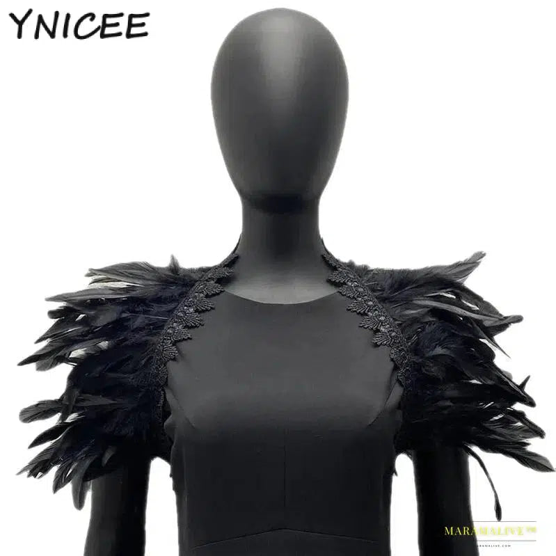 Maramalive™ Handmade Gothic Punk Neck Collar Choker Scarf with Turkey Feather Shawl Shrug Wrap Cape for Halloween Party Wedding & Clubbing