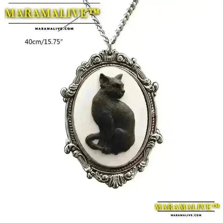 Maramalive™ Lucky Cat Necklace for Women Girls Black Cat Pendant Oval-Frame Choker Cameo Clavicle Chain Goth Jewelry Ornament