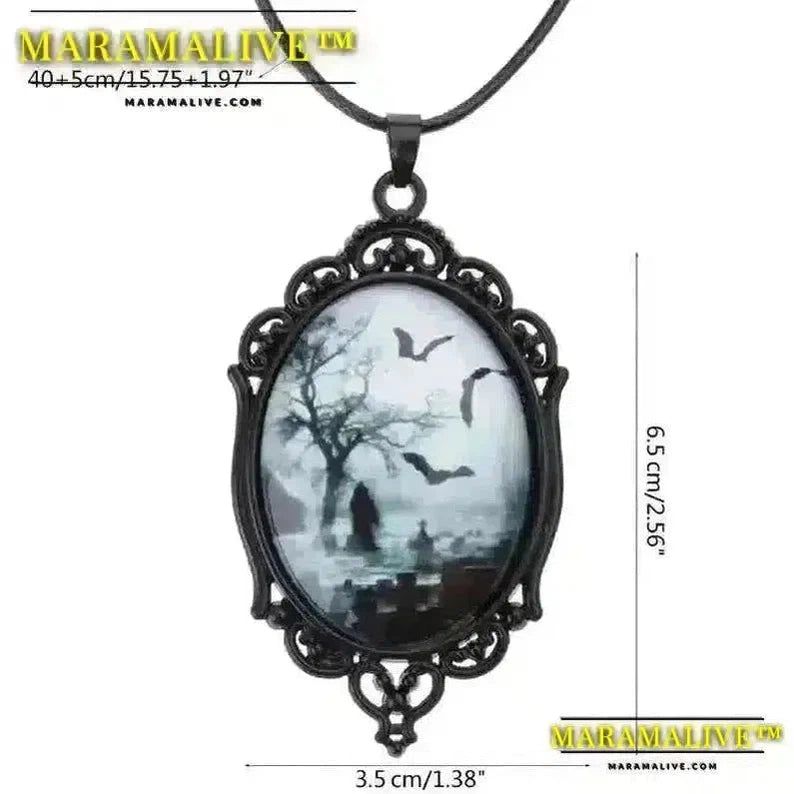 Maramalive™ Lucky Cat Necklace for Women Girls Black Cat Pendant Oval-Frame Choker Cameo Clavicle Chain Goth Jewelry Ornament