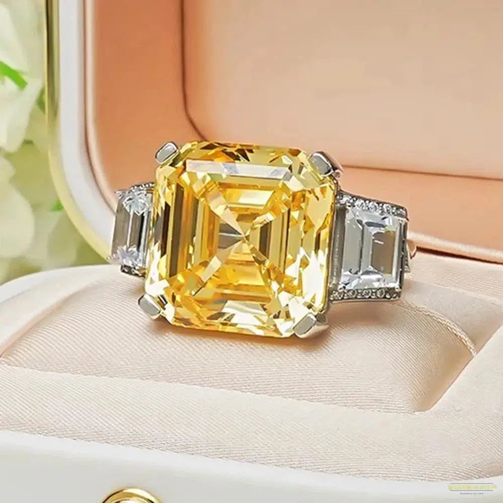 Maramalive™ Luxury 925 Sterling Silver Asscher Cut 16CT Citrine Aquamarine Gemstone Fine Jewelry Ring for Women Anniversary Gifts