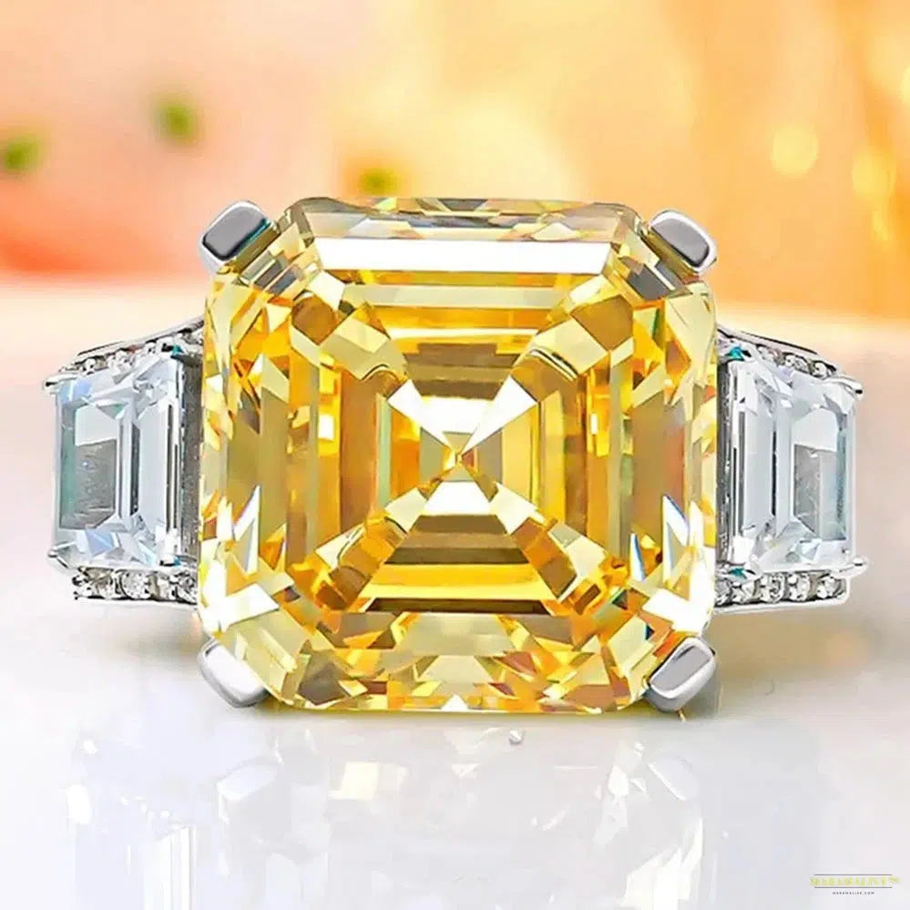 Maramalive™ Luxury 925 Sterling Silver Asscher Cut 16CT Citrine Aquamarine Gemstone Fine Jewelry Ring for Women Anniversary Gifts