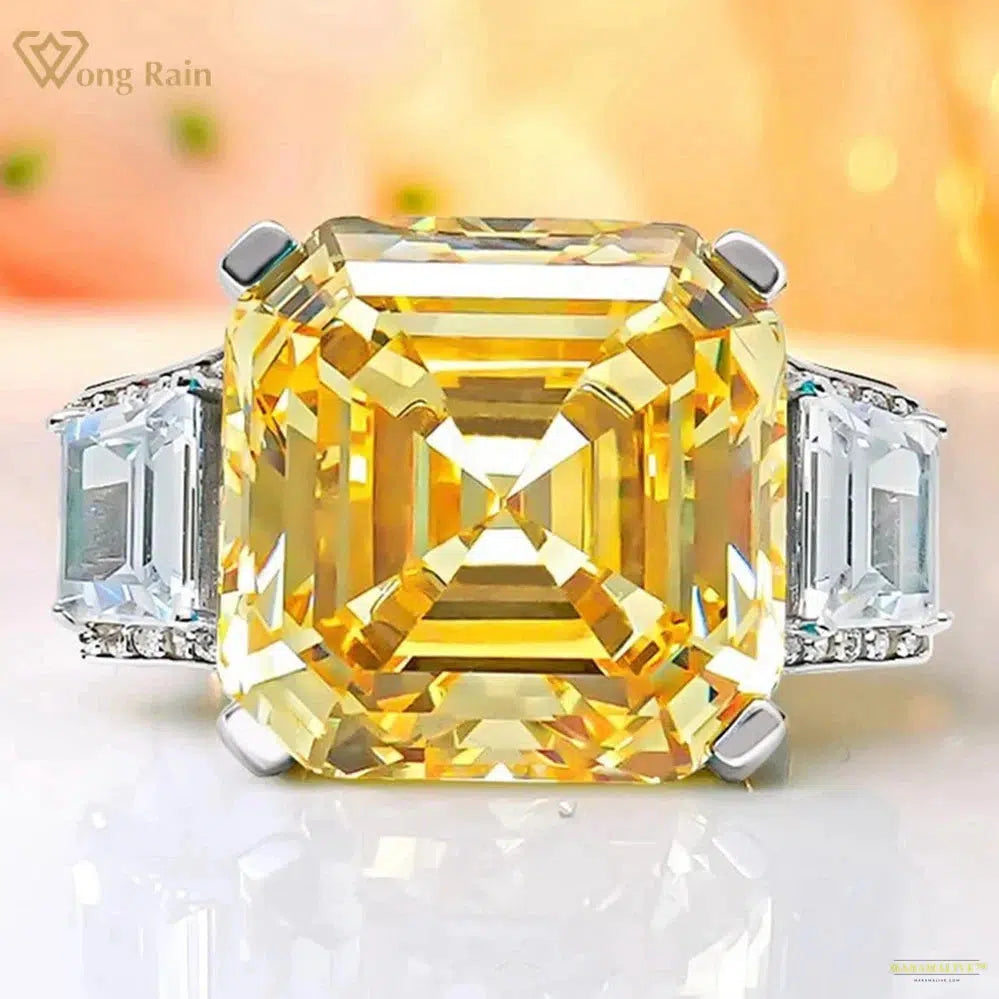 Maramalive™ Luxury 925 Sterling Silver Asscher Cut 16CT Citrine Aquamarine Gemstone Fine Jewelry Ring for Women Anniversary Gifts