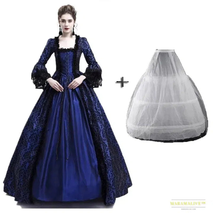 Maramalive™ Majestic Medieval Renaissance Queen Gown - Victorian Era Royalty Cosplay Maxi Dress with Petticoat