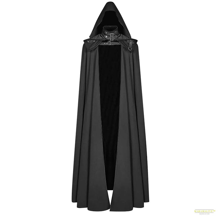 Maramalive™ Medieval Cloak Hooded Coat Men Halloween Cosplay Costume Vintage Gothic Buckled Stand Collar Leather Shoulder Knights Maxi Cape