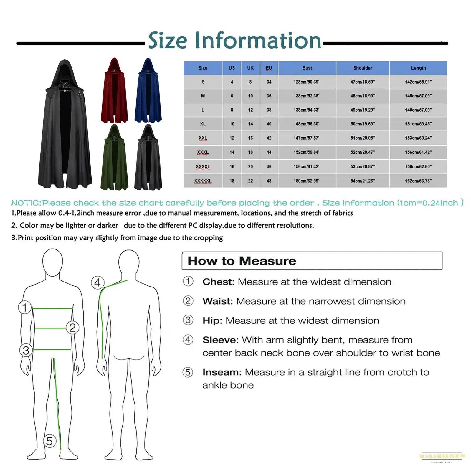 Maramalive™ Medieval Cloak Hooded Coat Men Halloween Cosplay Costume Vintage Gothic Buckled Stand Collar Leather Shoulder Knights Maxi Cape