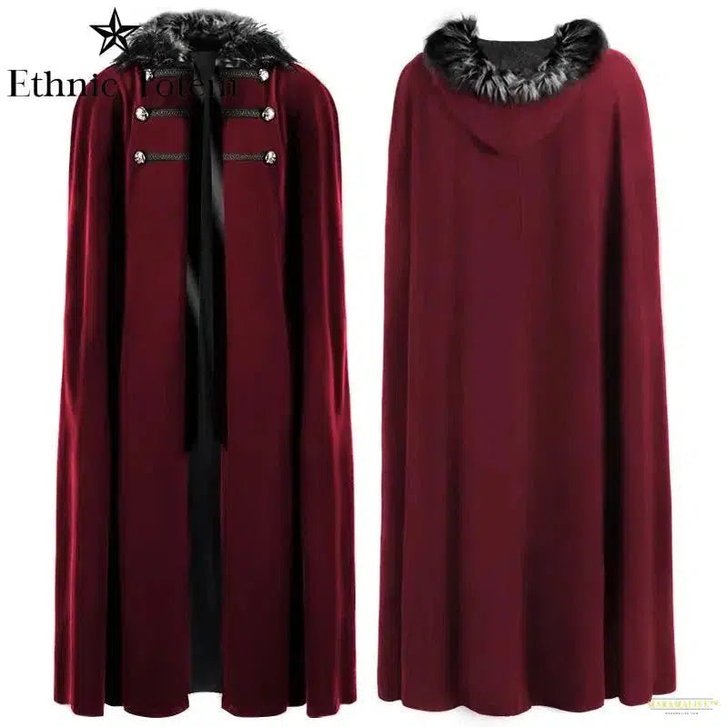 Maramalive™ Medieval Fur Collar Cloak LARP Coat Winter Viking Renaissan Cosplay Cape Men Women Halloween Vintage Gothic High Quality Cape