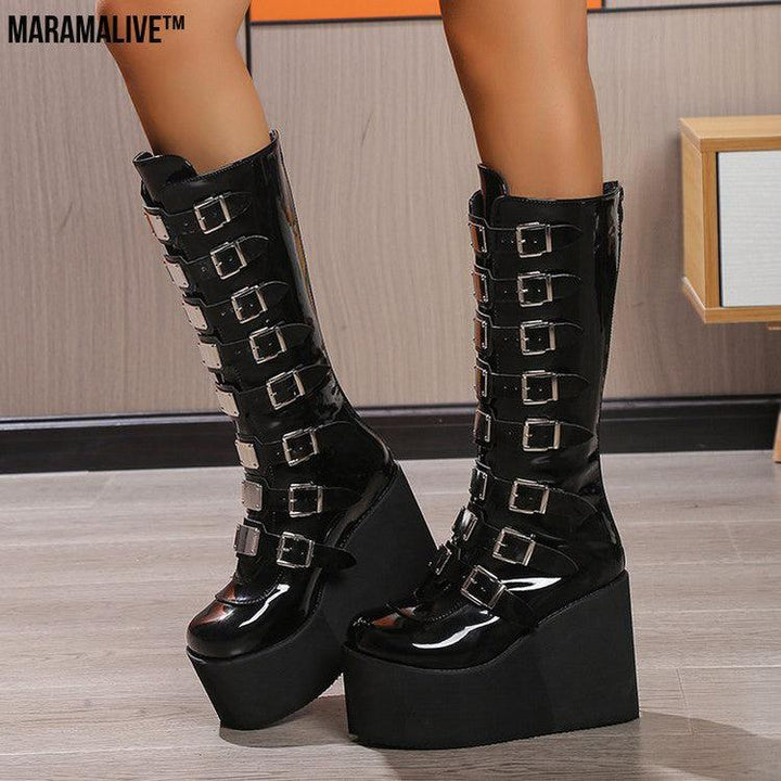 Maramalive™ Metal Buckle With Platform High Heel Plus Size Women's Boots