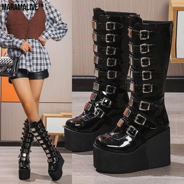 Maramalive™ Metal Buckle With Platform High Heel Plus Size Women's Boots