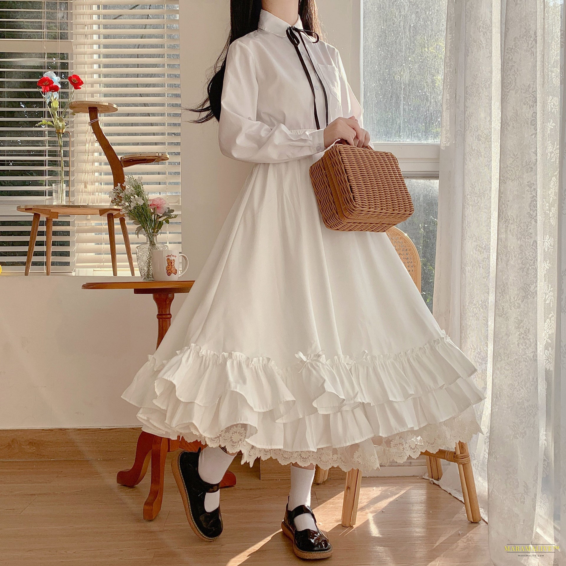 Maramalive™ Mid-length Petticoat Ruffled Skirt White