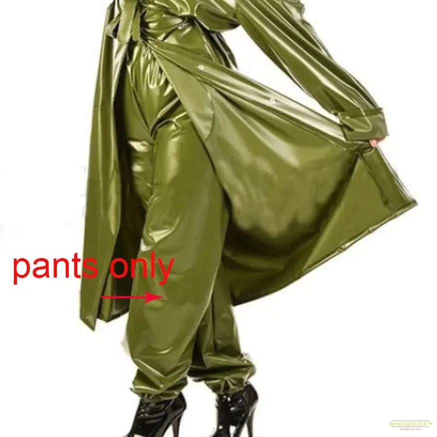 Maramalive™ Natural Rubber Latex Men Women Army Green Long Windbreaker Wind Coat Pants with Cap Outer Garment Handmade Costumes S-LSW037