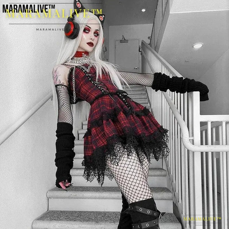 Maramalive™ New Gothic Plaid Suspender Dress - Underworld Tartan Mini-dress